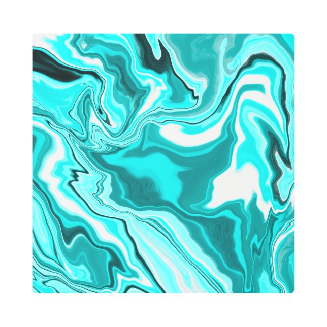 Teal, Turquoise and White Marble  Metal Print (Front)