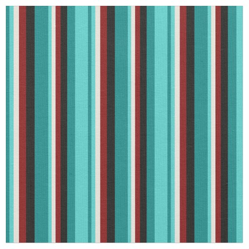 Teal, Turquoise, Beige, Maroon & Black Stripes Fabric