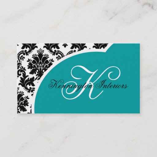 Customizable Teal Turquoise Black Damask Business Cards