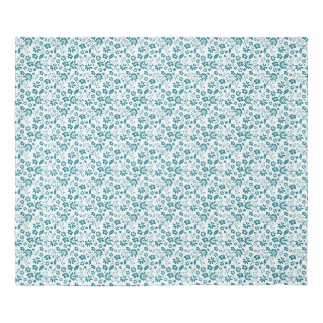 Teal Turquoise Blue Floral Pattern Duvet Cover (Front)