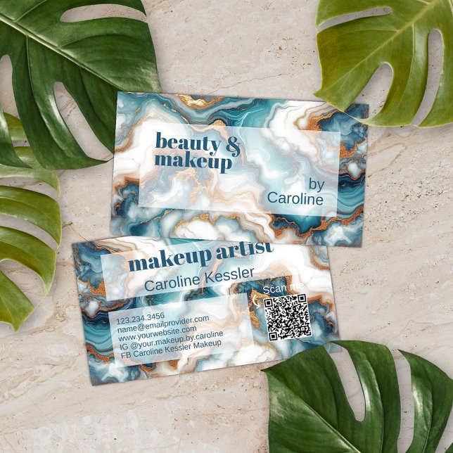 Teal Turquoise Blue Gold White Marble Art Pattern Business Card (Creator Uploaded)