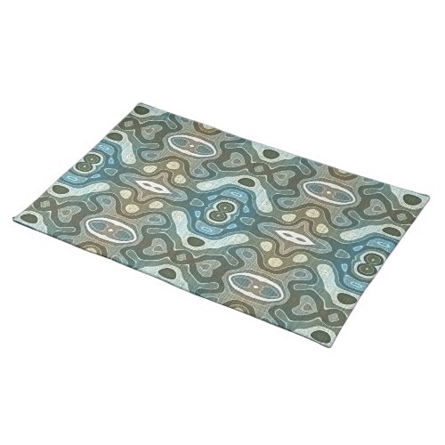 Teal Turquoise Blue Gray Brown Hip Bohemian Art Cloth Placemat