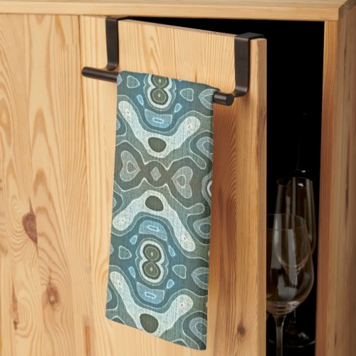 Teal Turquoise Blue Gray Brown Hip Bohemian Art Kitchen Towel