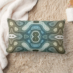 Teal Turquoise Blue Gray Brown Hip Bohemian Art Lumbar Pillow