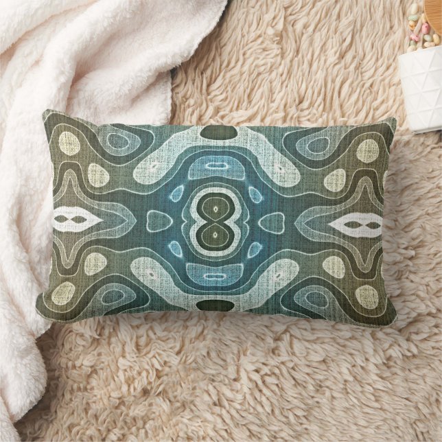Teal Turquoise Blue Gray Brown Hip Bohemian Art Lumbar Pillow (Blanket)