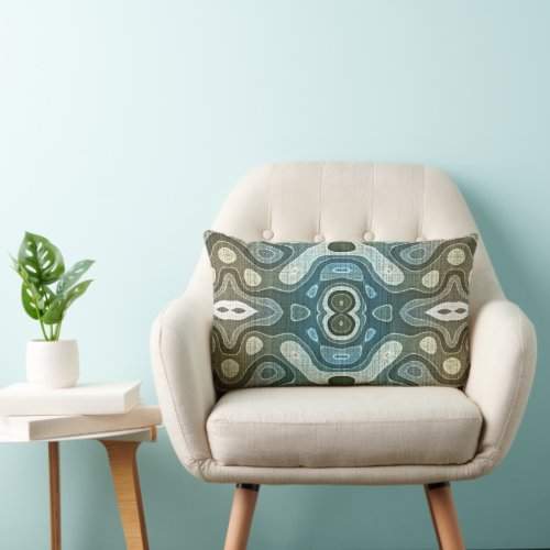 Teal Turquoise Blue Gray Brown Hip Bohemian Art Lumbar Pillow