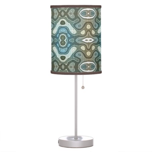 Teal Turquoise Blue Gray Brown Hip Bohemian Art Table Lamp