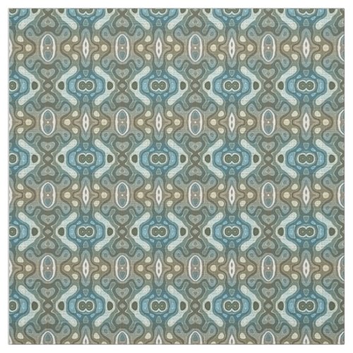 Teal Turquoise Blue Gray Brown Hip Orient Bali Art Fabric