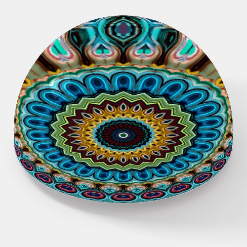 Teal Turquoise Blue Green Mandala Star Pattern Paperweight