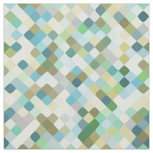 Teal Turquoise Blue Green Retro Round Squares Art Fabric