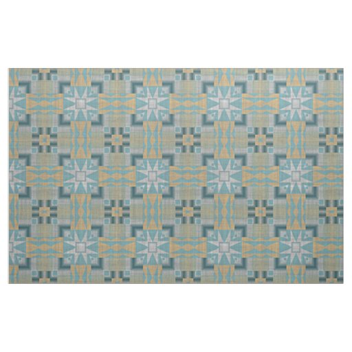 Teal Turquoise Blue Green Tan Brown Ethnic Look Fabric