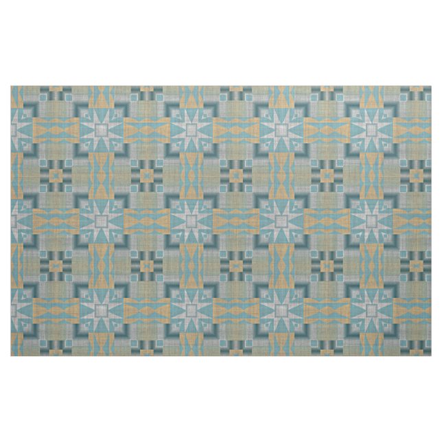 Teal Turquoise Blue Green Tan Brown Ethnic Look Fabric (Fat Quarter)
