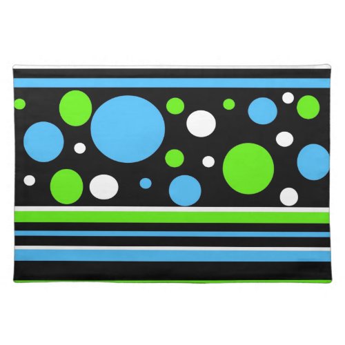 Teal Turquoise Blue Lime Green Stripes Polka Dots Placemat