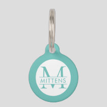 Teal Turquoise Blue Monogram Pet ID Tag