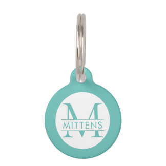 Teal Turquoise Blue Monogram Pet ID Tag