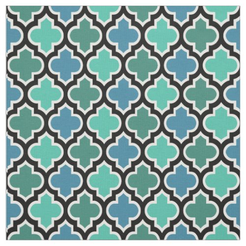 Teal Turquoise Blue Moroccan Quatrefoil Pattern Fabric