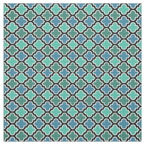 Teal Turquoise Blue Moroccan Quatrefoil Pattern Fabric