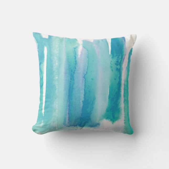 Teal Turquoise Blue Ombre Watercolor Throw Pillow (Front)