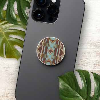 Teal Turquoise Blue Orange Brown Tribal Pattern Popsocket by All_In_Cute_Fun at Zazzle