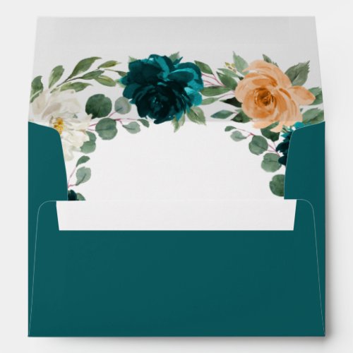 Teal Turquoise Blue Orange Floral Vintage Wedding Envelope