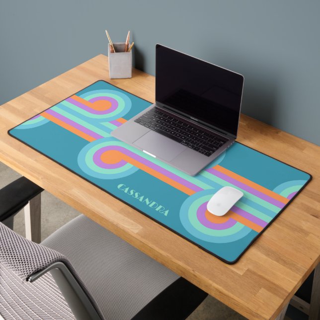 Teal Turquoise Blue Orange Purple Retro Pattern Desk Mat (Office 2)