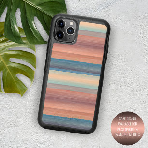 Teal Turquoise Blue Orange Watercolor Stripes Art iPhone 16 Pro Max Case