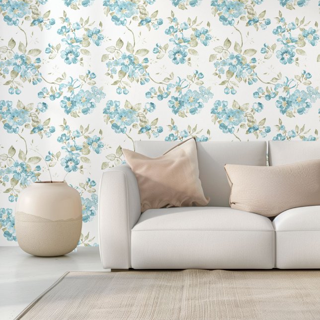 Teal Turquoise Blue Sage Green Flowers Art Pattern Wallpaper (Creator Uploaded)