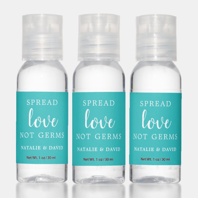 Teal Turquoise Blue Spread Love Not Germs Hand Sanitizer (Set)