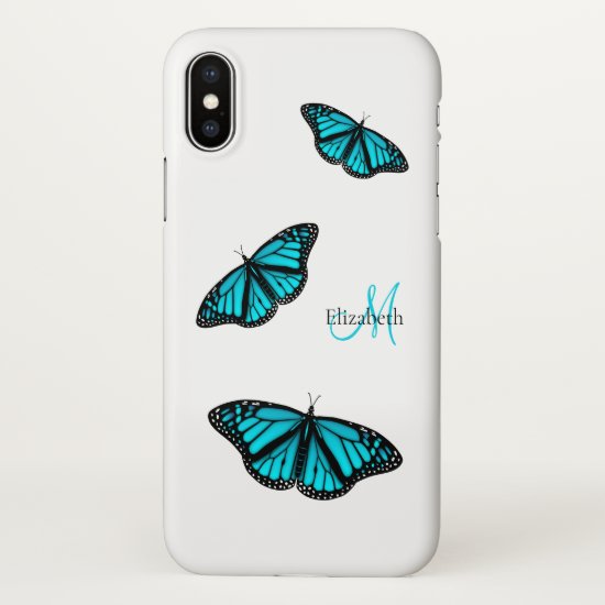 teal turquoise butterflies personalized iPhone x case