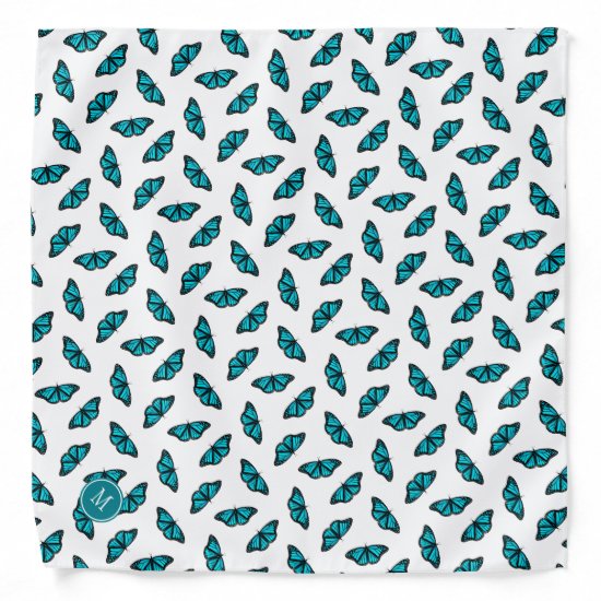 teal turquoise butterfly pattern personalized bandana