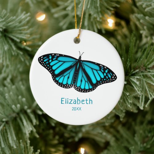 teal turquoise butterfly personalized ceramic ornament