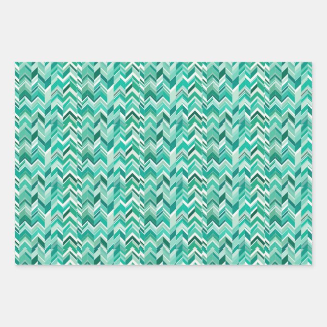 Teal Turquoise Chevron Wrapping Paper Sheets (Front)