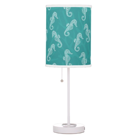 Teal Turquoise Coral Reef Seahorse Table Lamp (Right)