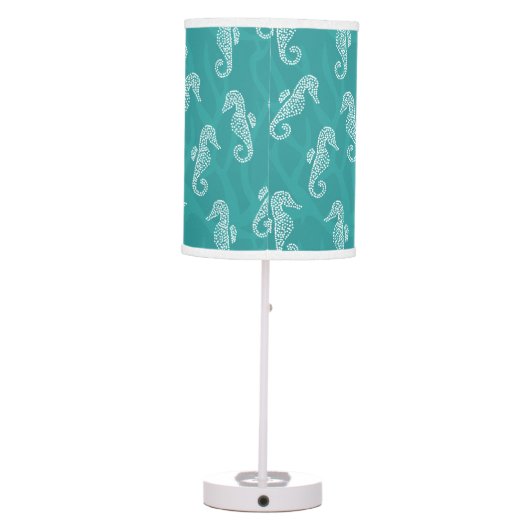 Teal Turquoise Coral Reef Seahorse Table Lamp (Back)
