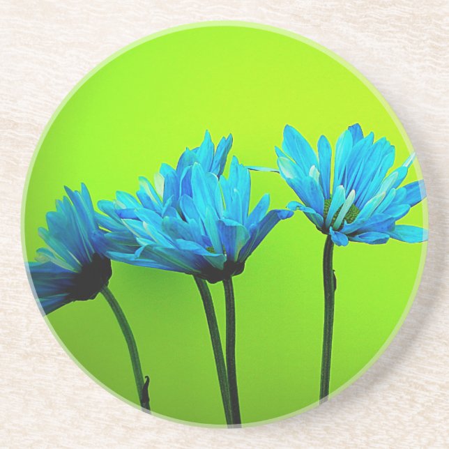 Teal Turquoise Daisies on Lime Green Flowers Gifts Drink Coaster (Front)