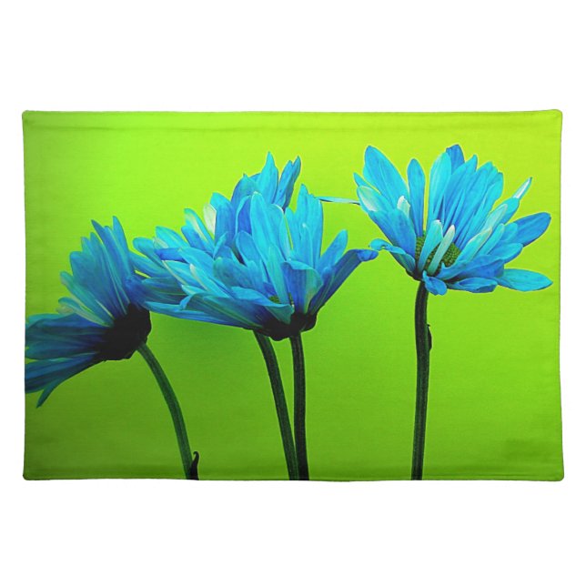 Teal Turquoise Daisies on Lime Green Flowers Gifts Placemat (Front)