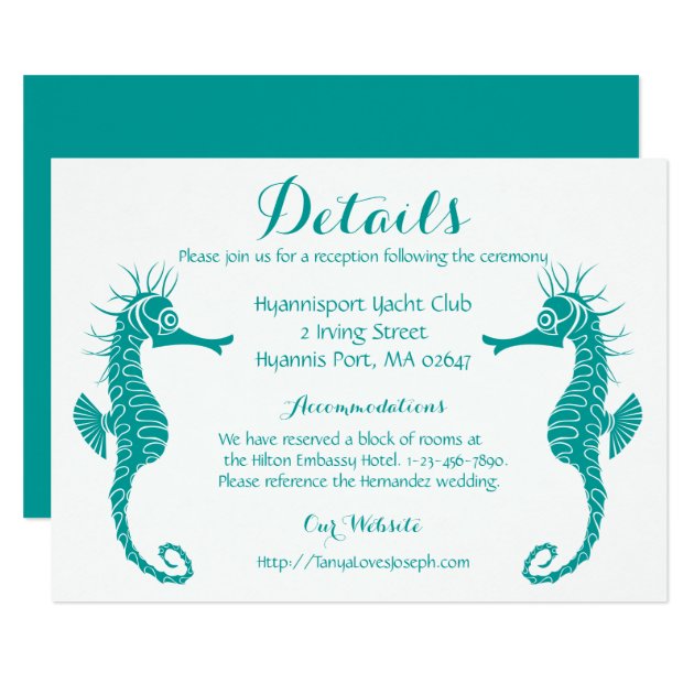 Teal Turquoise Details Seahorse Beach Wedding Card