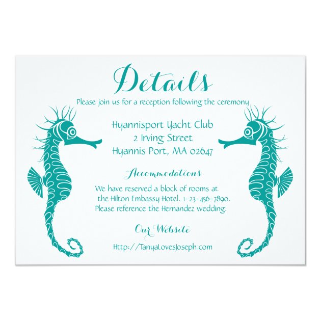 Teal Turquoise Details Seahorse Beach Wedding Card