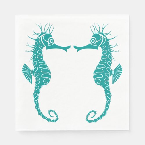 Teal Turquoise Details Seahorse Beach Wedding Napkins