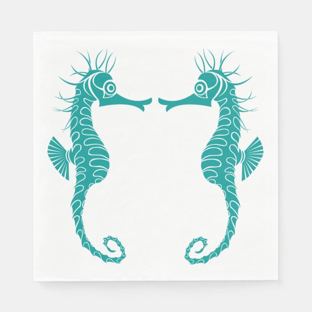 Teal Turquoise Details Seahorse Beach Wedding Napkins (Front)