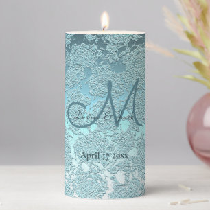 Teal Turquoise Elegant Wedding Reception Monogram Pillar Candle