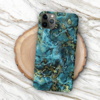 Teal Turquoise Faux Gold Minerals Agate Pattern