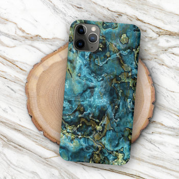 Teal Turquoise Faux Gold Minerals Agate Pattern Iphone 13 Pro Max Case by CaseConceptCreations at Zazzle