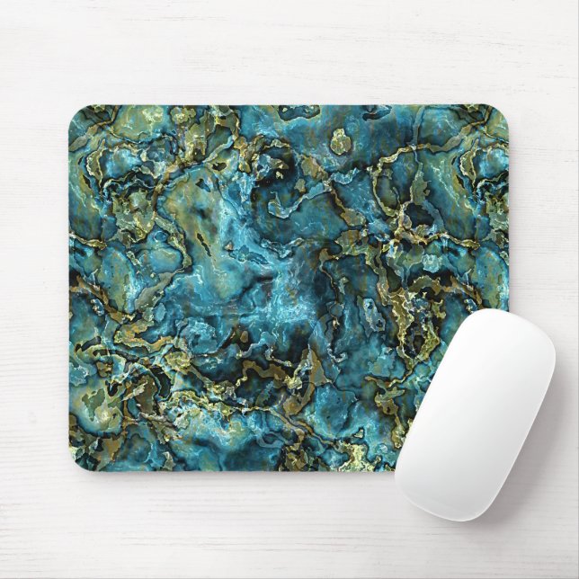 Teal Turquoise Faux Gold Minerals Agate Pattern Mouse Pad (With Mouse)