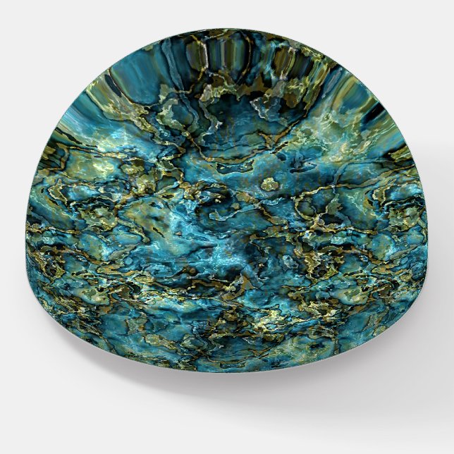 Teal Turquoise Faux Gold Minerals Agate Pattern Paperweight (Angled)