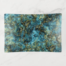 Teal Turquoise Faux Gold Minerals Agate Pattern