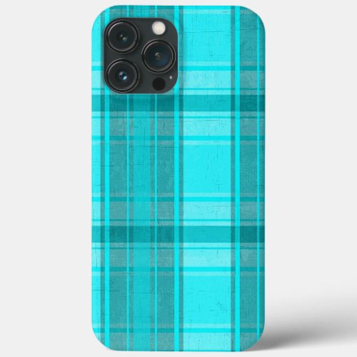 Teal Turquoise Faux Textile Tartan Plaid Pattern iPhone 13 Pro Max Case