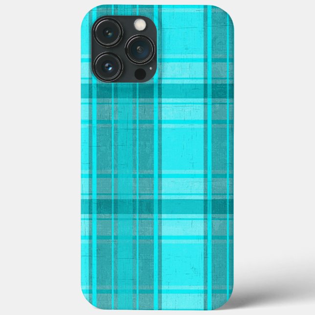 Teal Turquoise Faux Textile Tartan Plaid Pattern Case-Mate iPhone Case (Back)