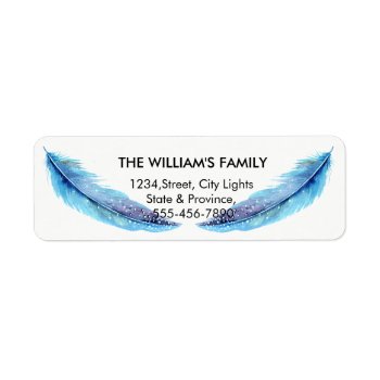 Teal Turquoise Feather Bird Peacock Wedding Label by tsrao100 at Zazzle