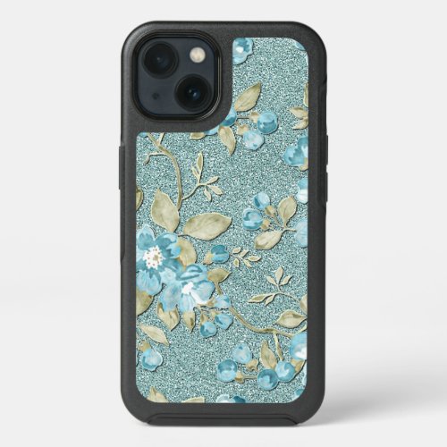 Teal Turquoise Floral Art Pattern Watercolor iPhone 13 Case